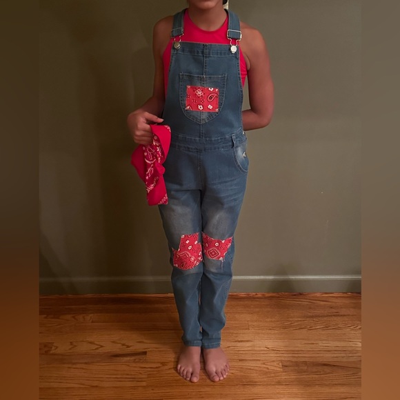 Costume overalls w/ red patches, rhinestones, red bandana (shirt not included) - Picture 3 of 3